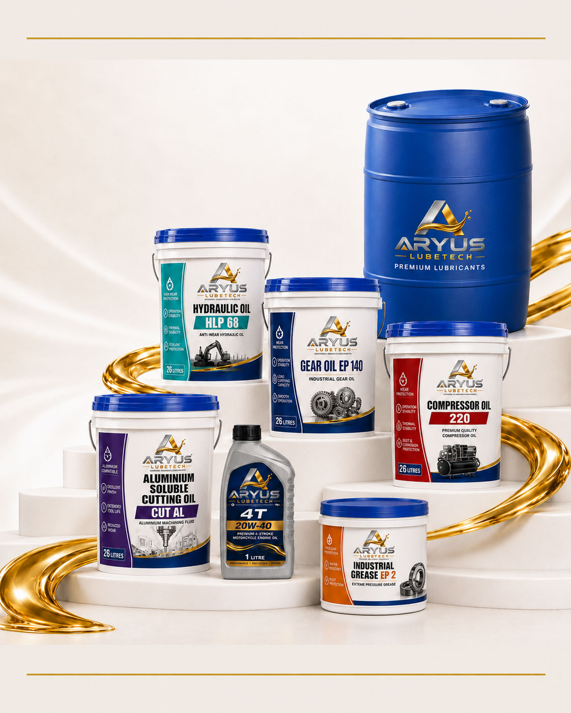 Aryus Lubetech premium industrial and automotive lubricant product range