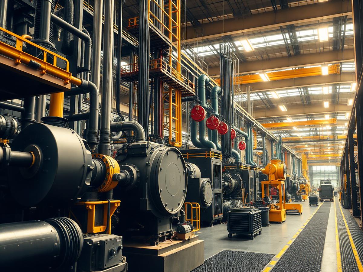 Industrial engineering plant with heavy machinery